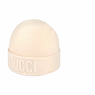 GUCCI Beige Wool Knit Hat with Letter Detail Unisex Couple Style. 7645414GAHF9000