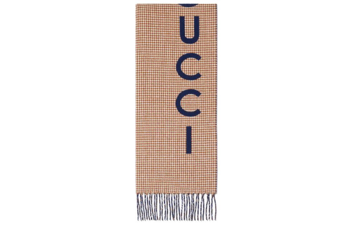 GUCCI Beige Wool Scarf with Gucci Jacquard Unisex Couple's Edition. 7642684GAAA4878