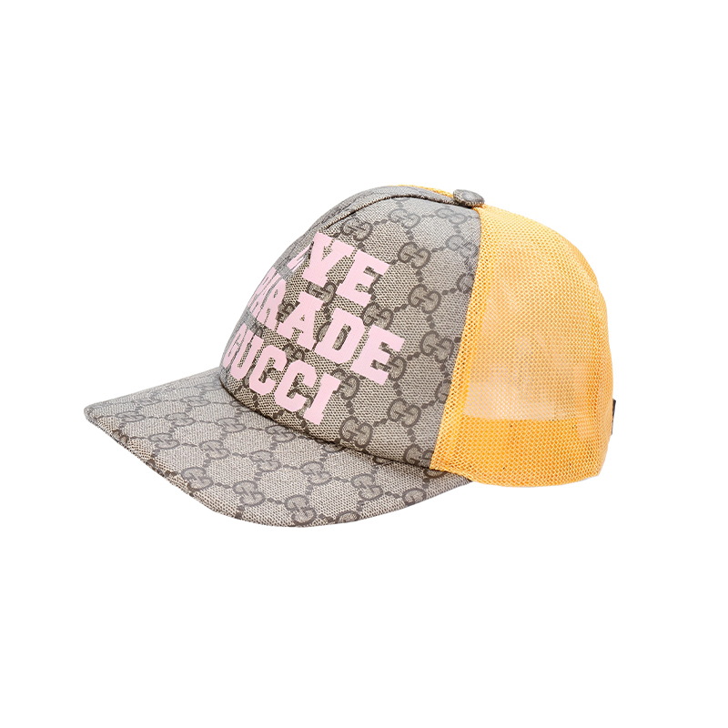 GUCCI Beige/Yellow Mesh Trim Logo Print Cotton Baseball Cap Unisex. 6968494HAQS9775