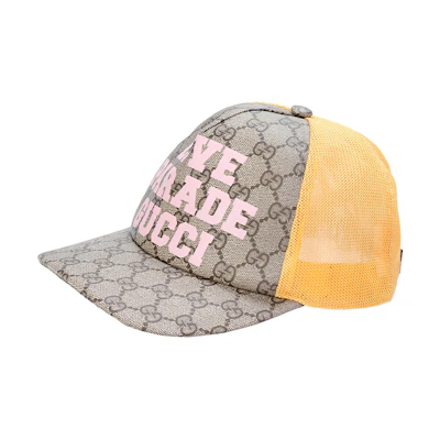 GUCCI Beige/Yellow Mesh Trim Logo Print Cotton Baseball Cap Unisex. 6968494HAQS9775