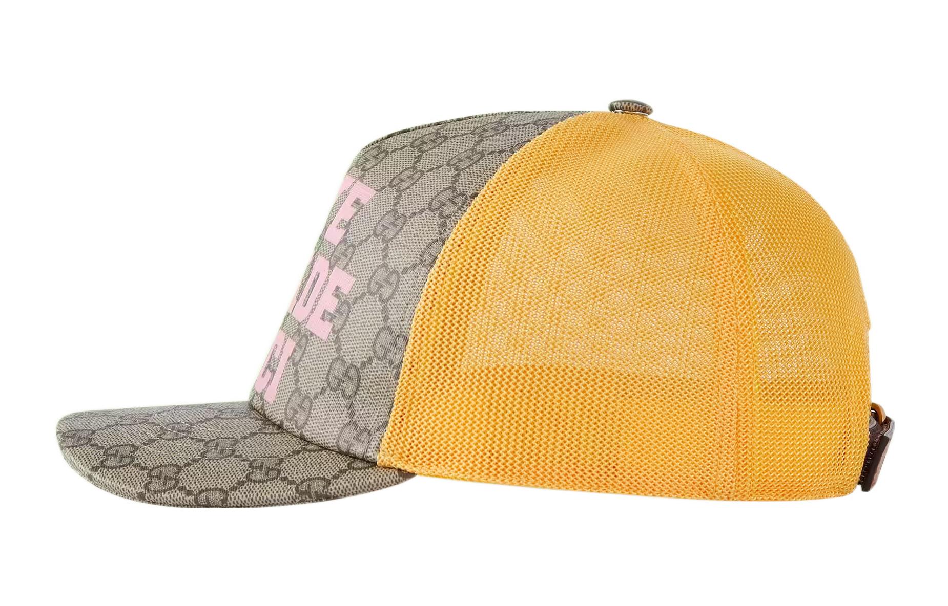 Shop GUCCI Topi Baseball Unisex Beige/Yellow Mesh Logo Print Katun. 6968494HAQS9775