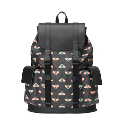 Gucci Bestiary Backpack With Bees GG Supreme Black