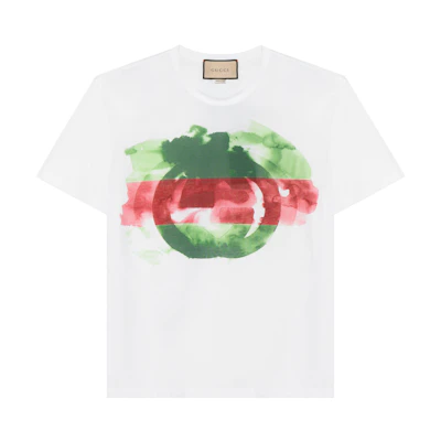 Gucci Bi-color Print Crew Neck T-shirt Unisex White 363350-X8980-9060