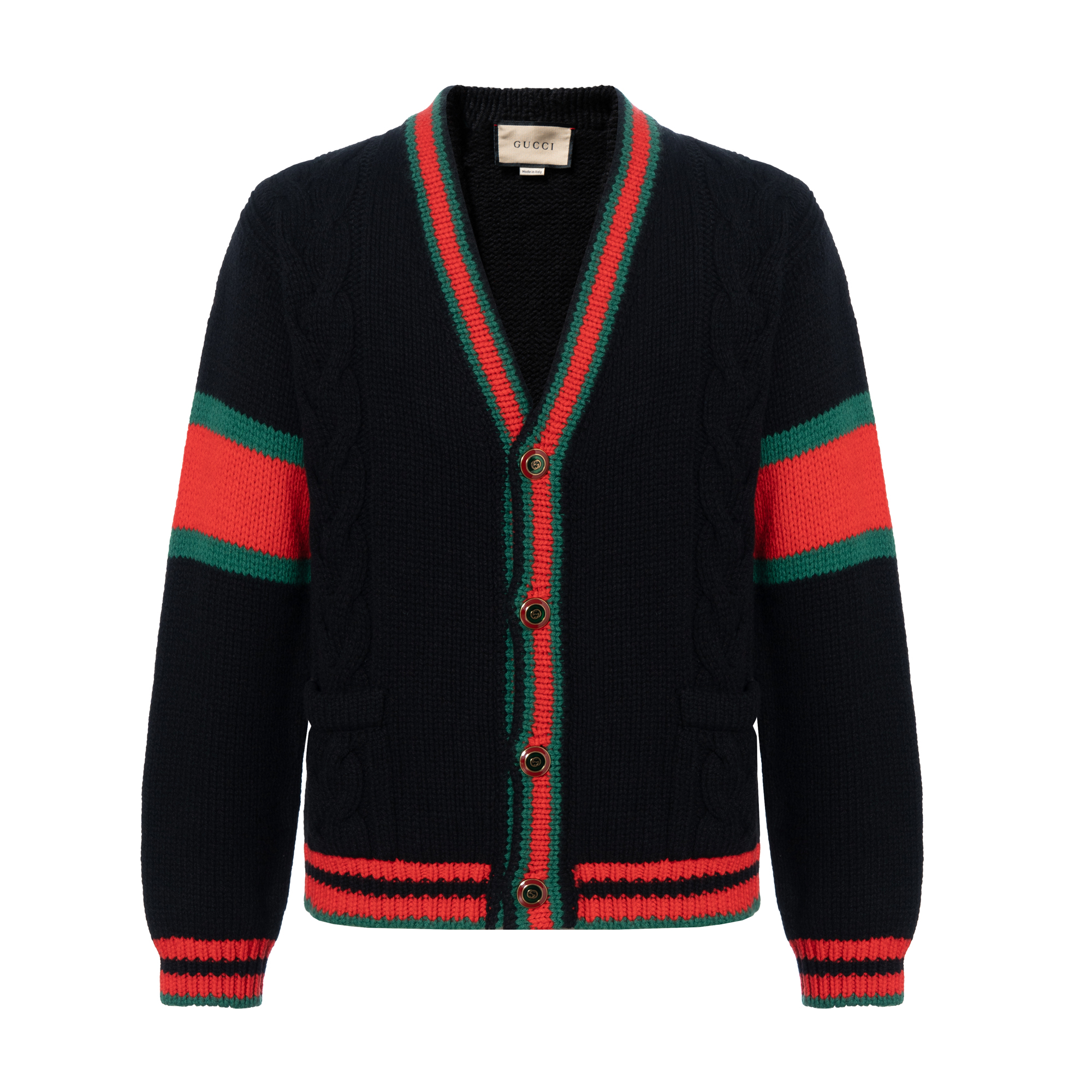 Buy Suéter de Punto Negro Gucci Colorblock con Cuello en V. 497037-X1561-1082