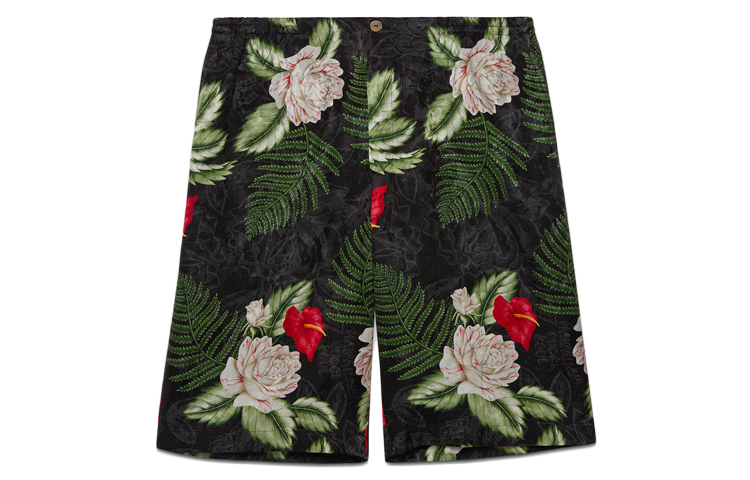 Gucci Black Floral Print Straight-Leg Zipper Casual Shorts 619073-ZAEMQ-1030