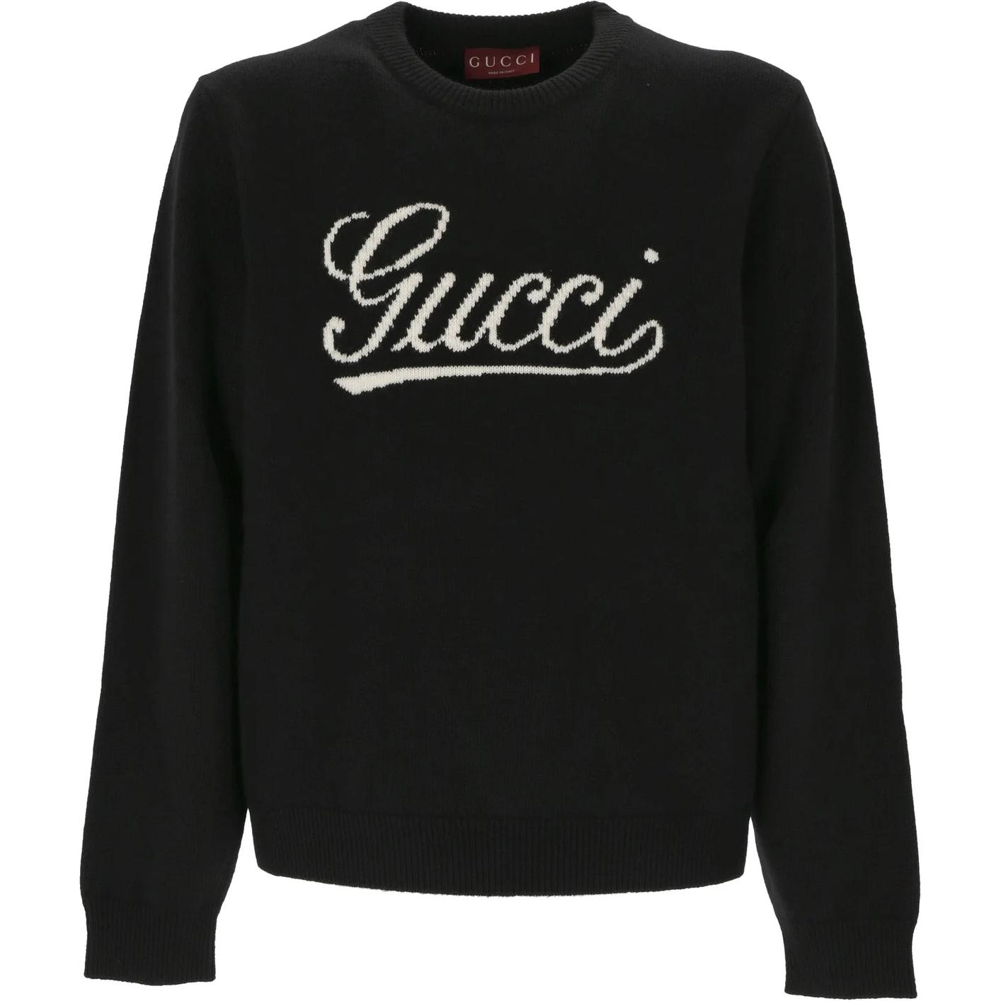 Gucci Black FW24 Letter Print Crewneck Relaxed Fit Sweater 795347-XKD74-1070