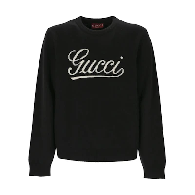 Gucci Black FW24 Letter Print Crewneck Relaxed Fit Sweater 795347-XKD74-1070