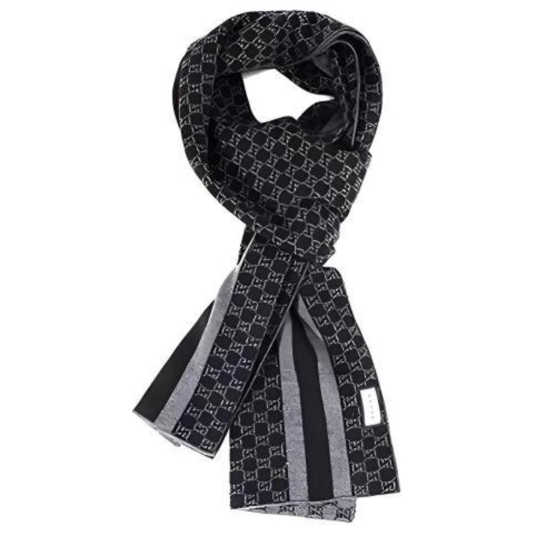 GUCCI Black GG Monogram Striped Wool Scarf Unisex 438253-3G206-1260