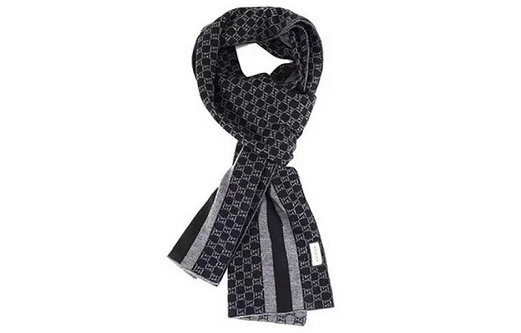 GUCCI Black GG Monogram Striped Wool Scarf Unisex 438253-3G206-1260 圖 2