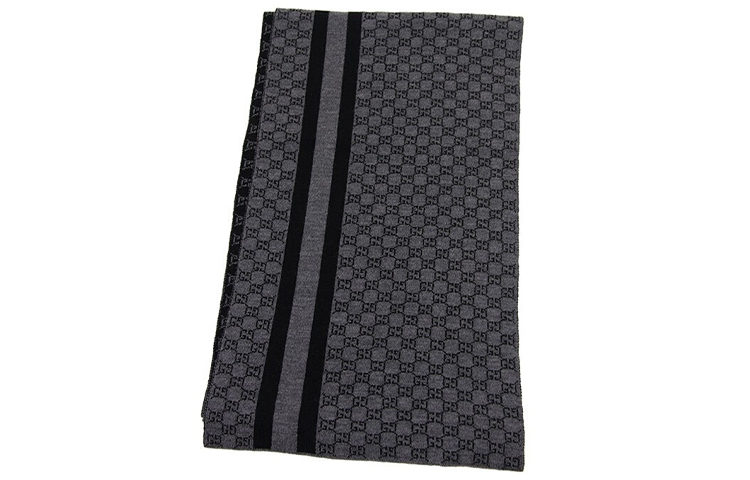 GUCCI Black GG Monogram Striped Wool Scarf Unisex 438253-3G206-1260 圖 3