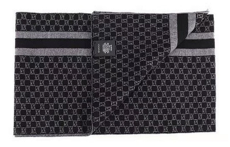 GUCCI Black GG Monogram Striped Wool Scarf Unisex 438253-3G206-1260 圖 5