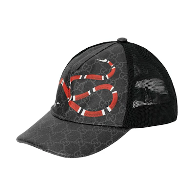 GUCCI Black GG Supreme Baseball Cap with Coral Snake Print 426887-4HB10-1060