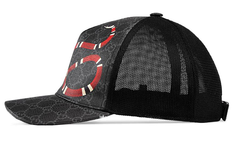 Shop GUCCI 黑色GG Supreme棒球帽搭配珊瑚蛇印花 426887-4HB10-1060