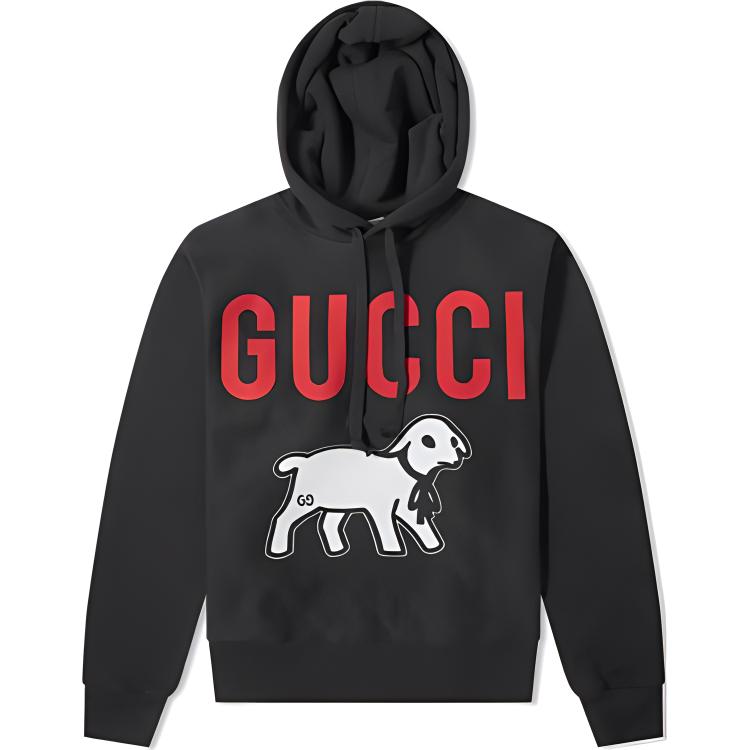 Gucci Black Hoodie with Lamb Pattern Unisex 569828-XJBTQ-1082