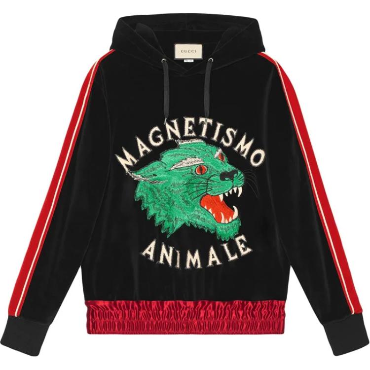 Gucci Black Hoodie with Lettering and Animal Print Design 523062-9V07-1082