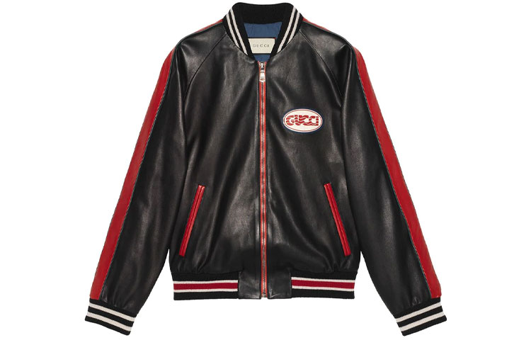 Gucci Black Leather Aviator Jacket with Logo Patch 523526-XG649-1096