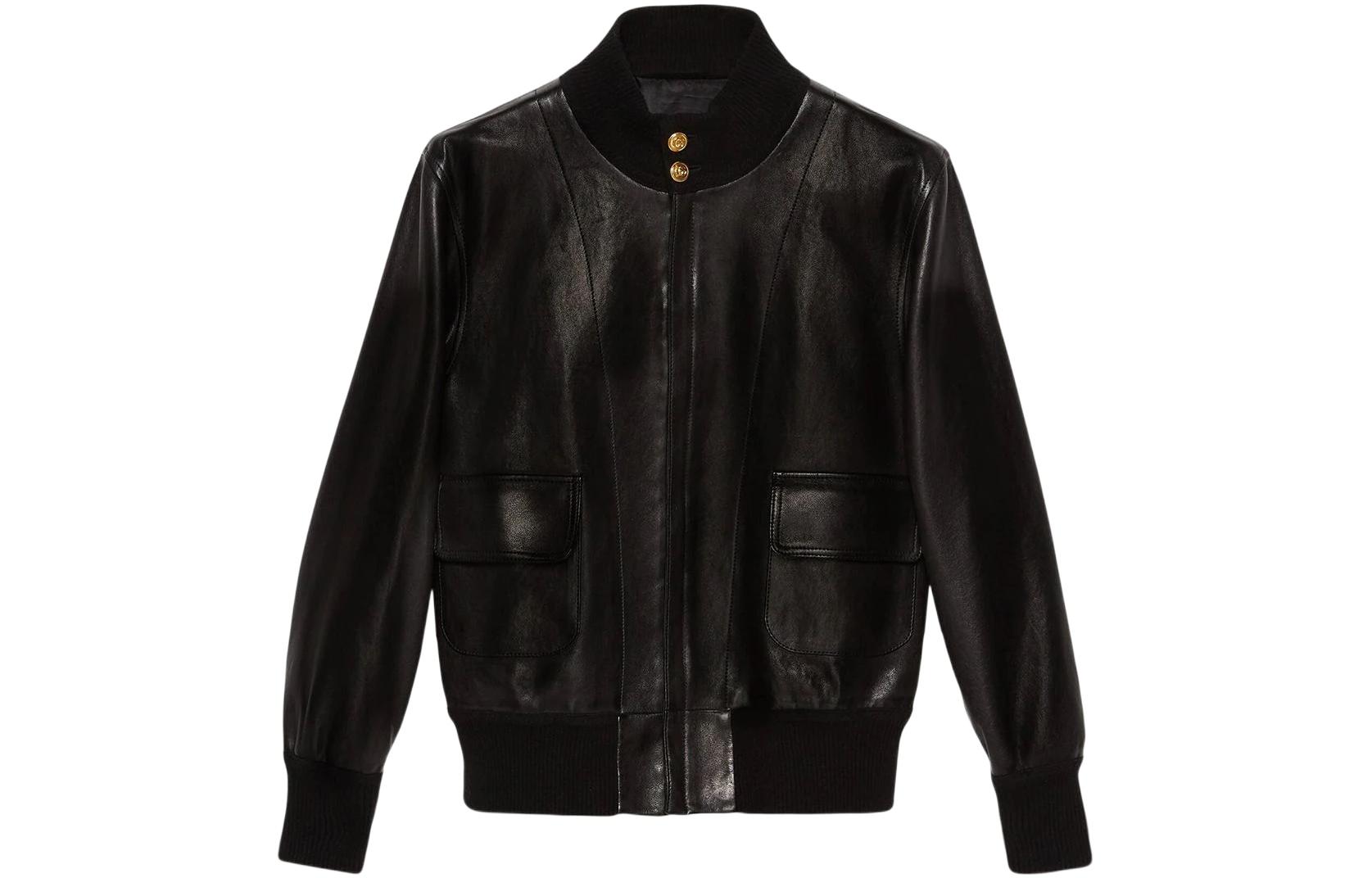 Gucci Black Leather Stand Collar Aviator Jacket 621460XNAKP-10027