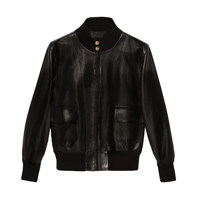 Gucci Black Leather Stand Collar Aviator Jacket 621460XNAKP-10027