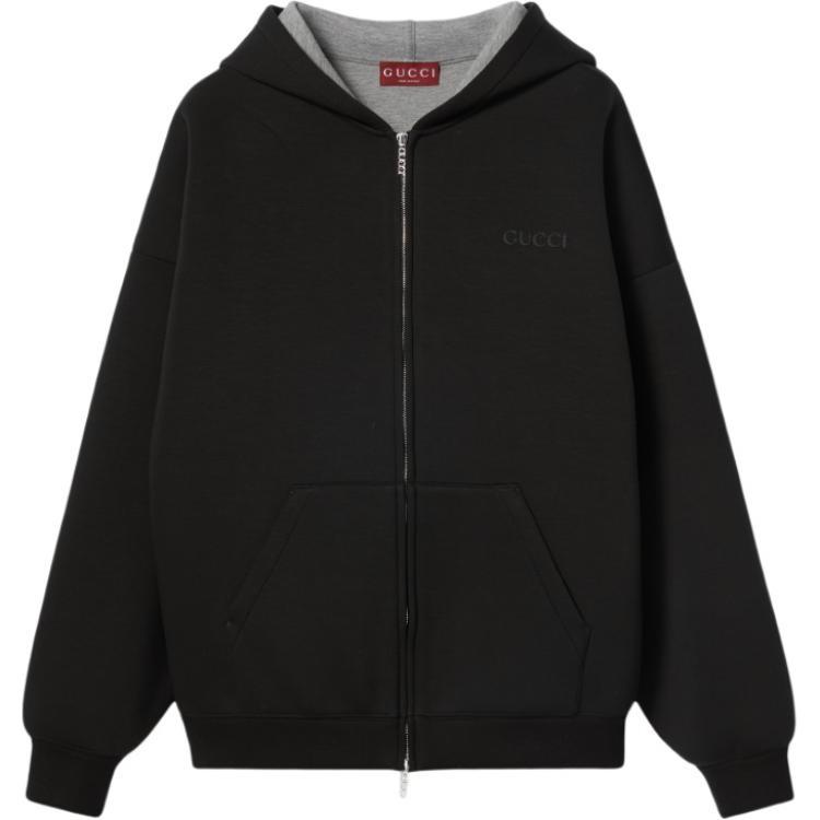 Gucci Black Letter Embroidered Full-Zip Loose Hoodie Jacket FW24 794337-XJGTW-1086