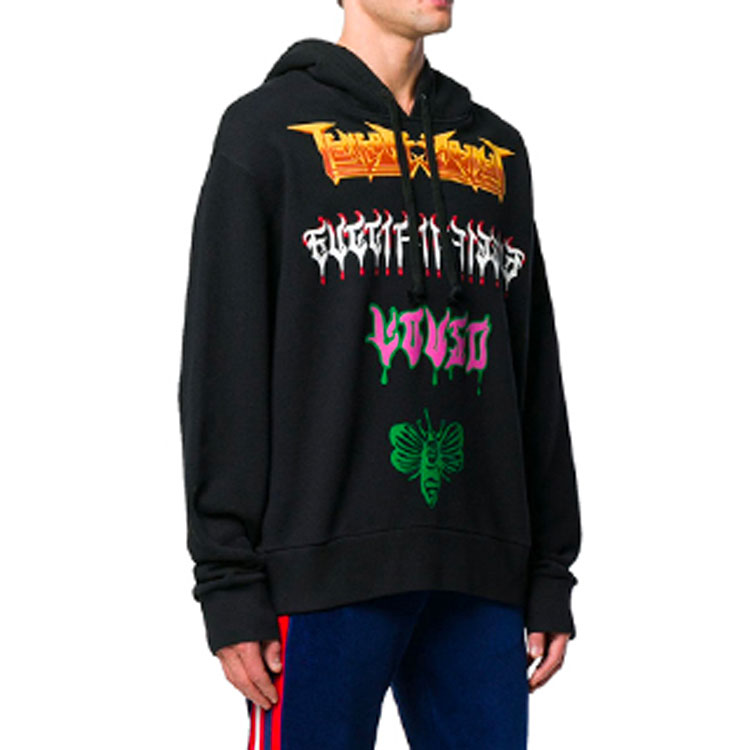 Lookbook GUCCI Sweater Lengan Panjang Hitam Logo Print Colorblock 475374 XJAKM 1082