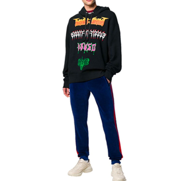 Purchase GUCCI Sweater Lengan Panjang Hitam Logo Print Colorblock 475374 XJAKM 1082