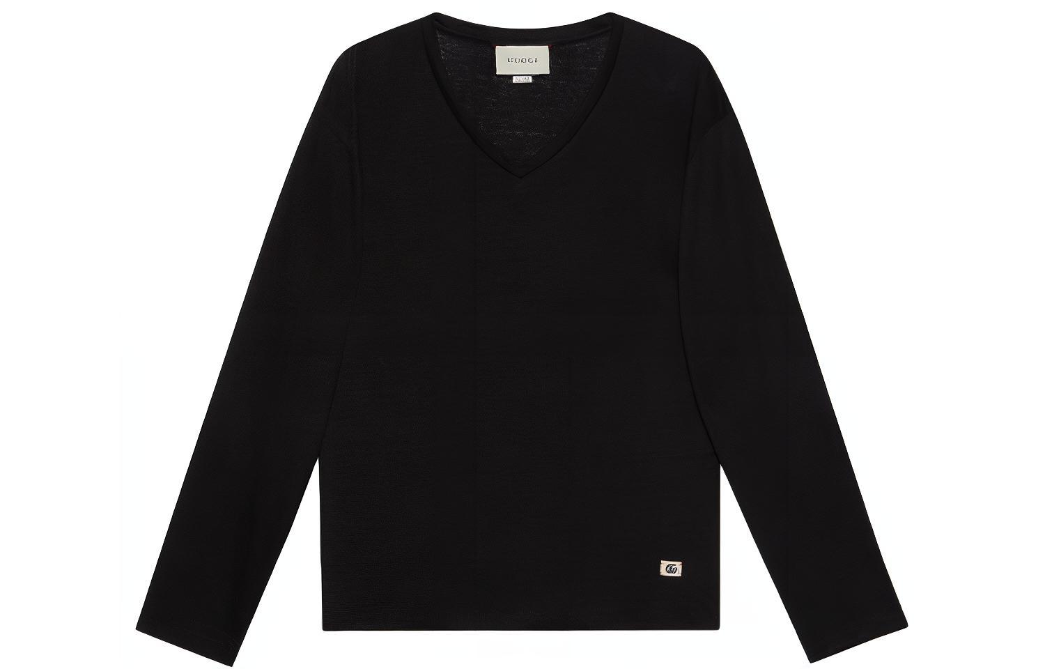 Gucci Black Logo V-Neck Long Sleeve T-Shirt 645270-XJC6N-1043