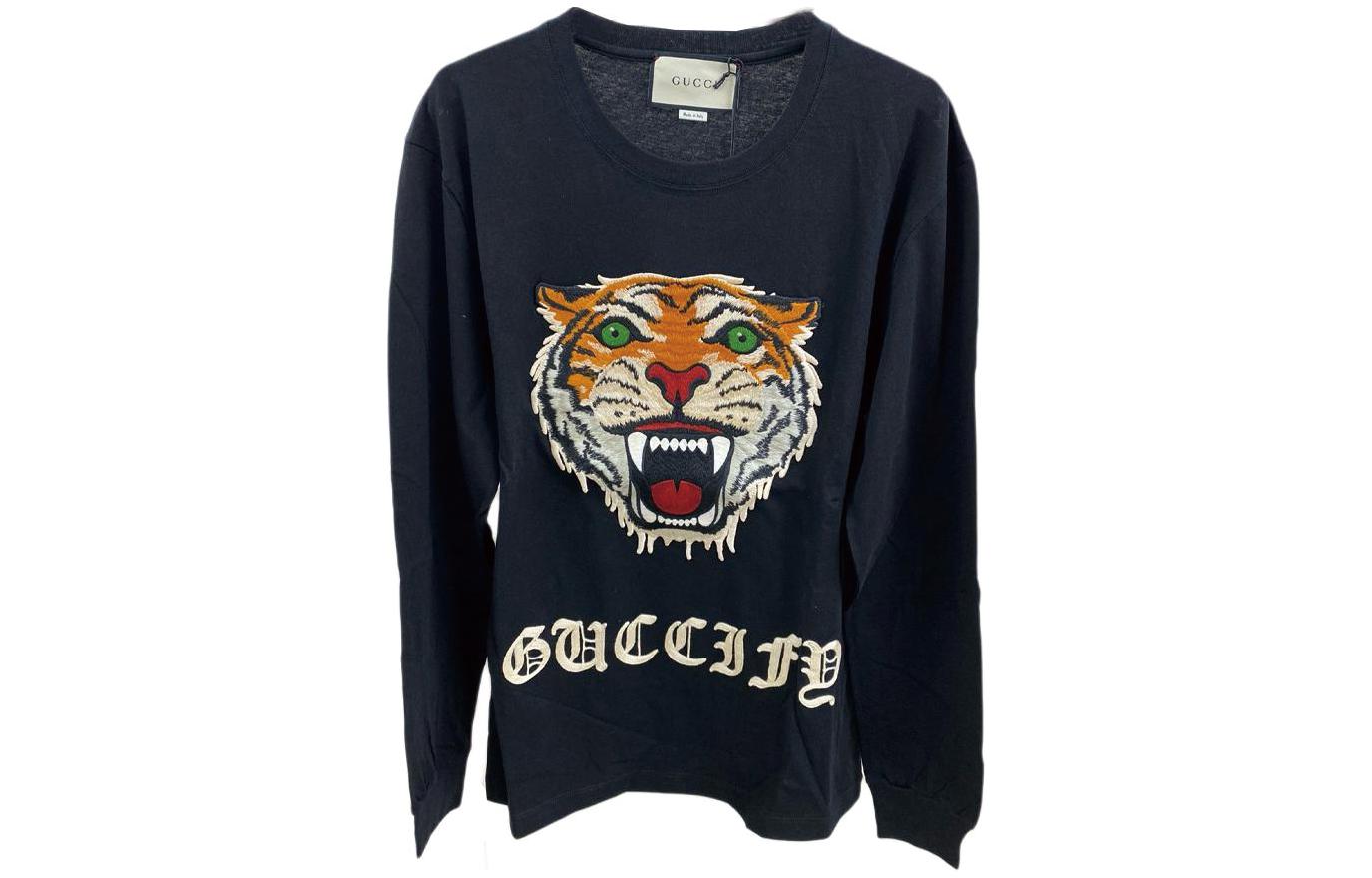 Gucci Black Long Sleeve Crewneck Tee with Logo Print 476330-X9I33-1082