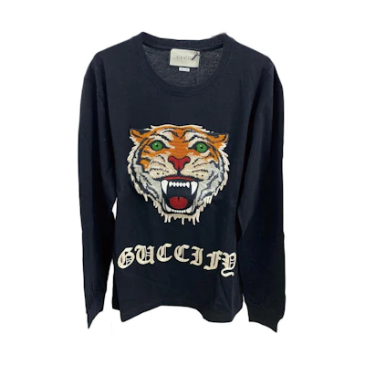 Gucci Black Long Sleeve Crewneck Tee with Logo Print 476330-X9I33-1082