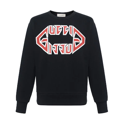 GUCCI Black Loose-Fit Long Sleeve T-Shirt with Logo Print 475532-XJAK2-1880