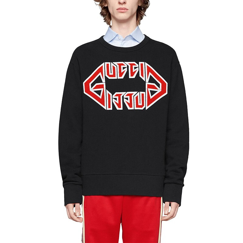 Lookbook 古驰黑色宽松版长袖T恤带标志印花 475532-XJAK2-1880