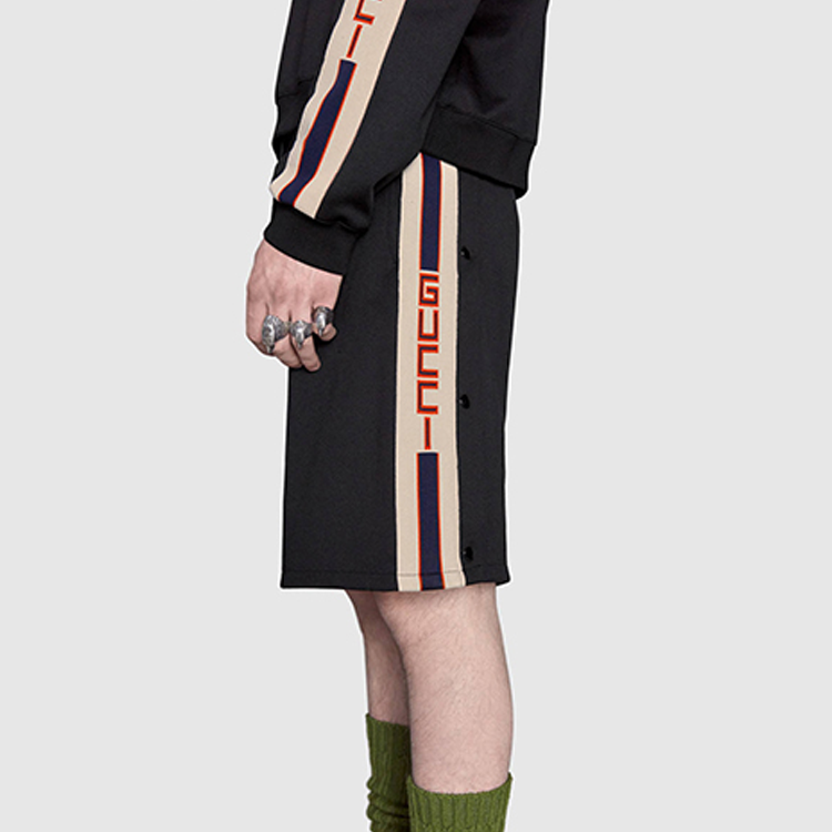 GUCCI Black Loose Fit Letter Print Drawstring Casual Shorts for Men 475355-X5U11-1014 圖 5