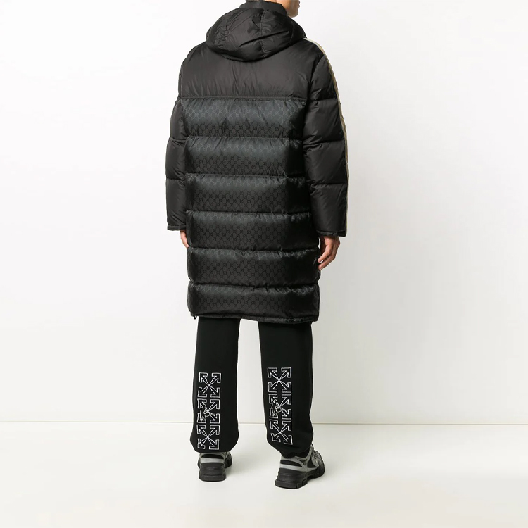 Shop GUCCI 黑色中長款連帽羽絨外套 603569-Z8AFZ-1043