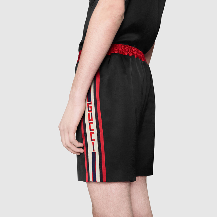 GUCCI Black Mid-Rise Logo Print Side Strap Casual Shorts for Men 522951-Z738C-1159 圖 5