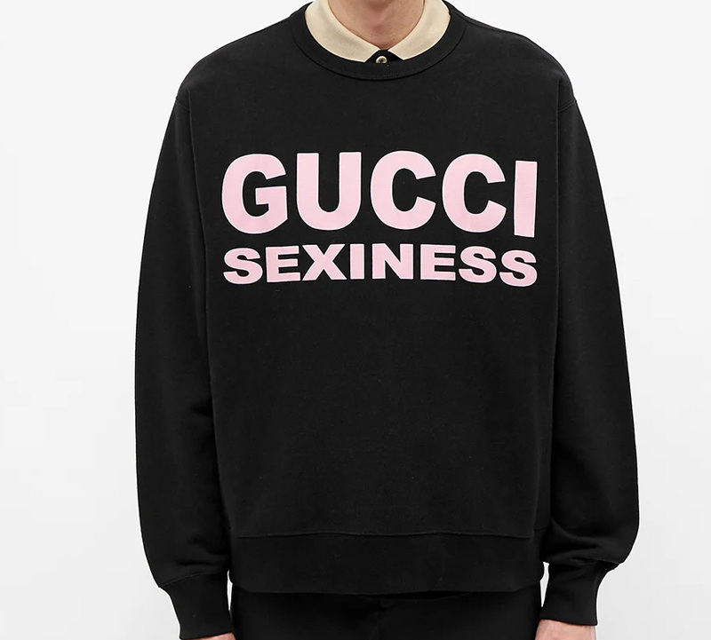 Lookbook Gucci 黑色寬鬆版印字母「Sexiness」連帽衫 563972-XJCK2-1024