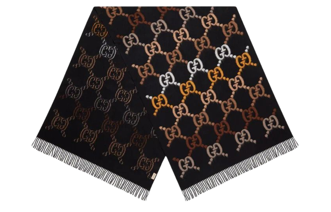 GUCCI Black Scarf with Multicolor GG Print. 675876-3G200-1064
