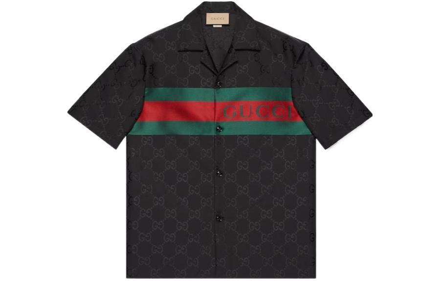 Gucci Black Single-Breasted Short Sleeve Shirt with Stripe Pattern 782743-ZAQD2-1060