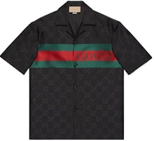 Gucci Black Single-Breasted Short Sleeve Shirt with Stripe Pattern 782743-ZAQD2-1060 Gucci Black Single-Breasted Short Sleeve Shirt with Stripe Pattern 782743-ZAQD2-1060