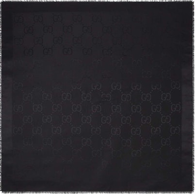 GUCCI黑色纯色印花Logo围巾男女通用 6636713GC431000 Lookbook GUCCI黑色纯色印花Logo围巾男女通用 6636713GC431000