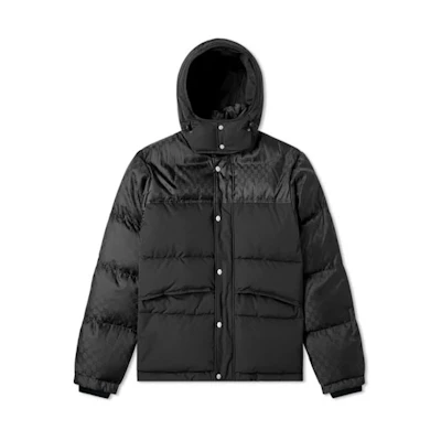 GUCCI Black Solid Jacquard Hooded Down Jacket 553281-Z4218-1000