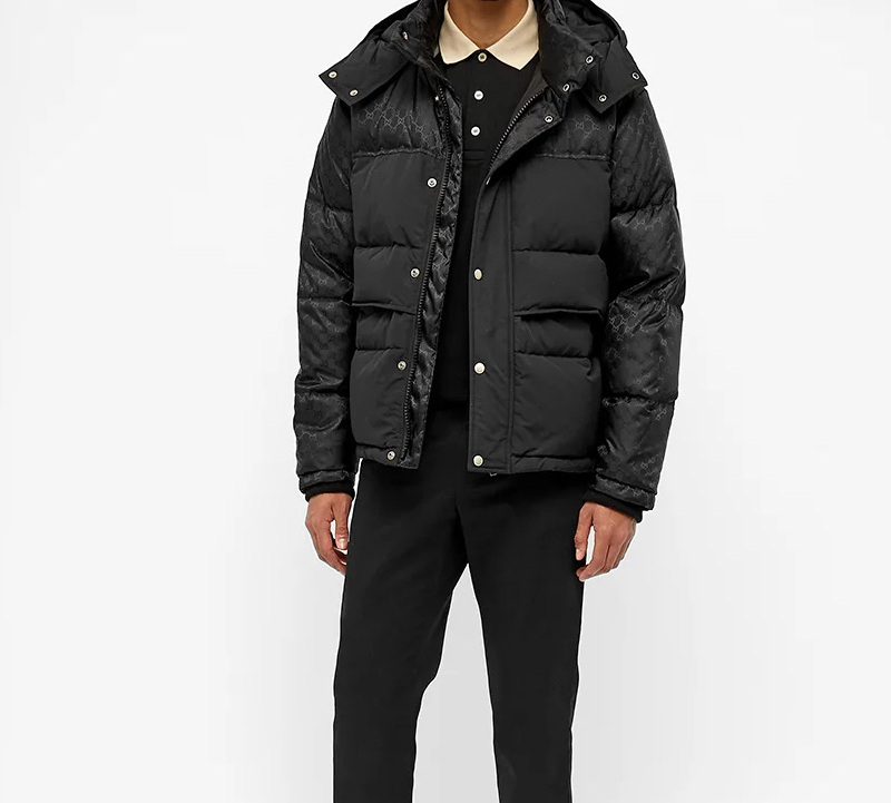 Details for GUCCI 黑色素面提花連帽羽絨外套 553281-Z4218-1000