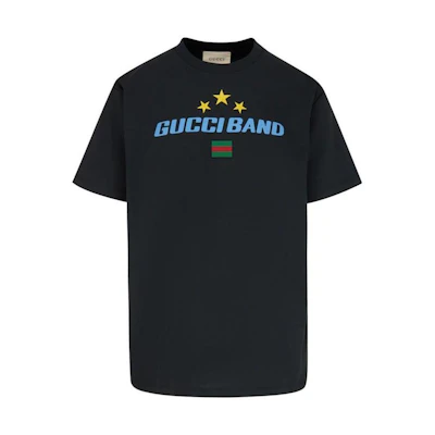Gucci Black T-Shirt with Star Embroidery and Large Logo for Men 565806-XJB2W-1142