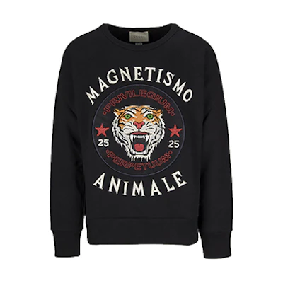 GUCCI Black Tiger Head Print Knit Sweater 497253 X9T49 1082