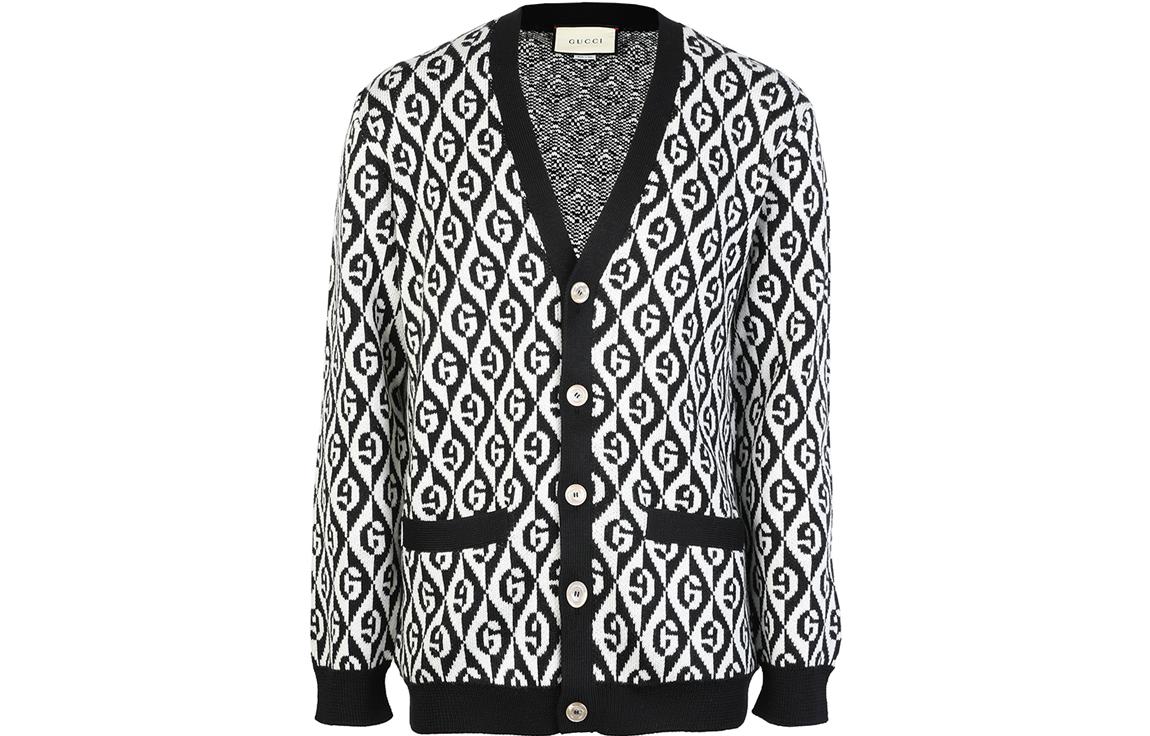 Gucci Black V-Neck Logo Print Cardigan Sweater 595511-XKAOY-1831
