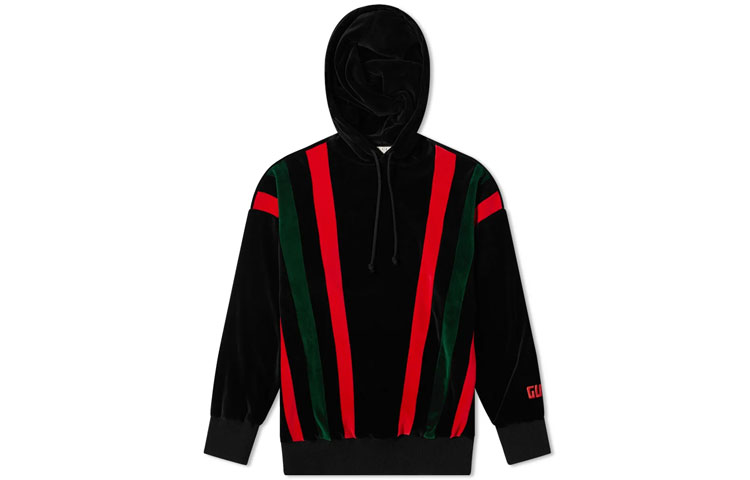 Gucci Black Velvet Striped Hoodie Long Sleeve Casual Sweatshirt 598983-XJBPG-1082