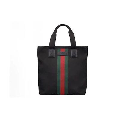 Gucci Black Web Stripe Canvas Tote Bag Black