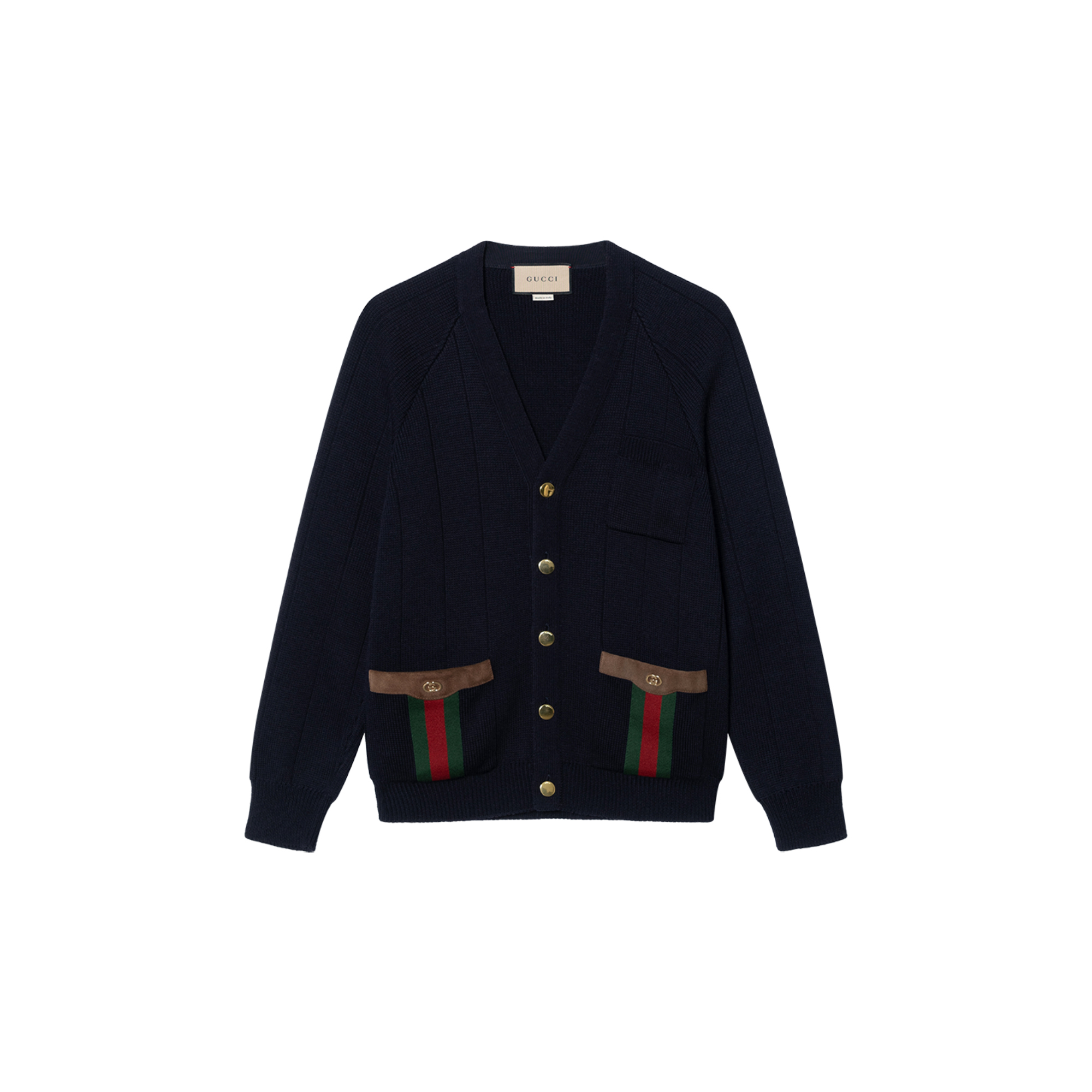 Gucci Black Wool-Blend V-Neck Cardigan with Web and Double G Logo 626349-XKBFJ-4330