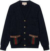 Gucci Black Wool-Blend V-Neck Cardigan with Web and Double G Logo 626349-XKBFJ-4330 Gucci Black Wool-Blend V-Neck Cardigan with Web and Double G Logo 626349-XKBFJ-4330