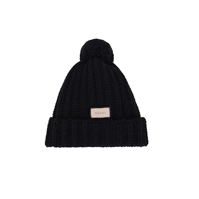 GUCCI Black Wool Knit Beanie Unisex Couples Hat. 652656-3G206-1000