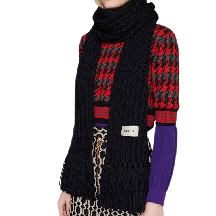 GUCCI Black Wool Knit Scarf Unisex Fashion Casual Couple Style. 652662-3G206-1000 圖 5