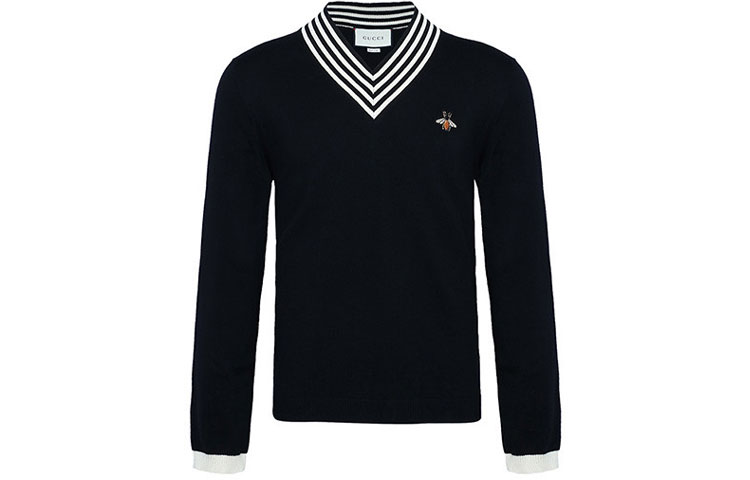 Order GUCCI Baju Sejuk Hitam Wool Corak Lebah Leher V Knit 496442-X9I00-1831